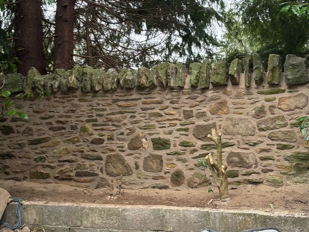 wall rebuilt using lime mortar